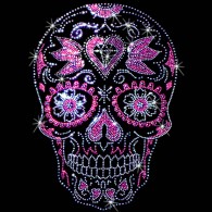 Rhinestone Pink Hearts Skull